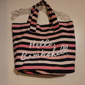 Victoria Secret Striped Pink and Black Hello Bombshell Tote